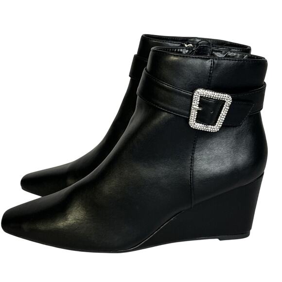 Jones New York Black Rhinestones Wedge Heel Dellon Zip Dress Ankle Booties 8.5M - Picture 2 of 7
